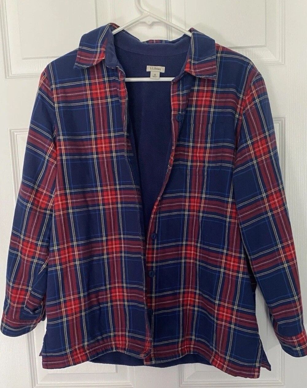 L.L. BEAN Button Down Fleece Lined Plaid Flannel Shirt Chore Coat Medium